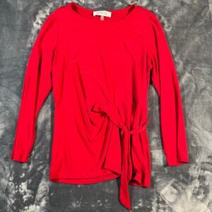 Kasper Red Side Tie Long Sleeve Blouse Stretch Career Top Medium